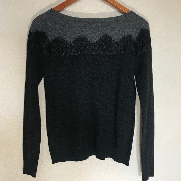 Three Dots Cashmere/Cotton/Wool Lace Trim Sweater - Picture 3 of 5